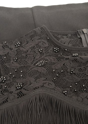 Fabrika Püsküllü Siyah Midi Elbise - Görsel 9