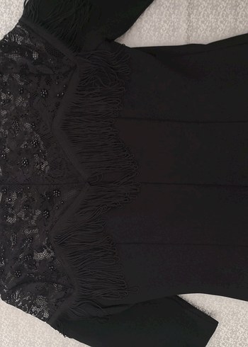 Fabrika Püsküllü Siyah Midi Elbise - Görsel 11