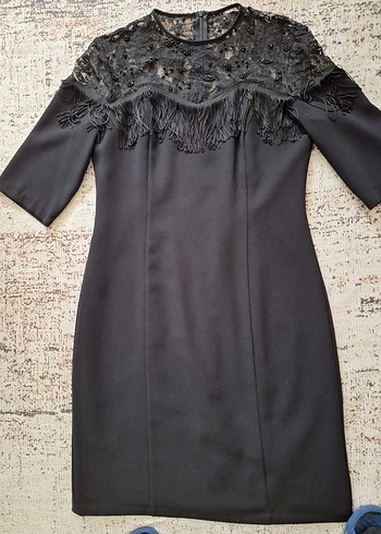 Fabrika Püsküllü Siyah Midi Elbise - Görsel 5