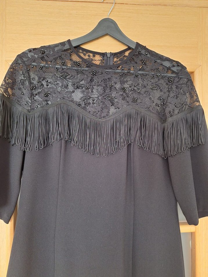 Fabrika Püsküllü Siyah Midi Elbise - Görsel 2