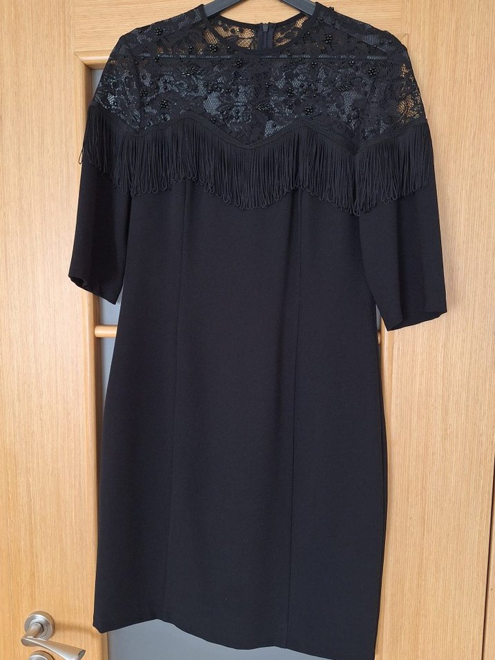 Fabrika Püsküllü Siyah Midi Elbise - Görsel 4