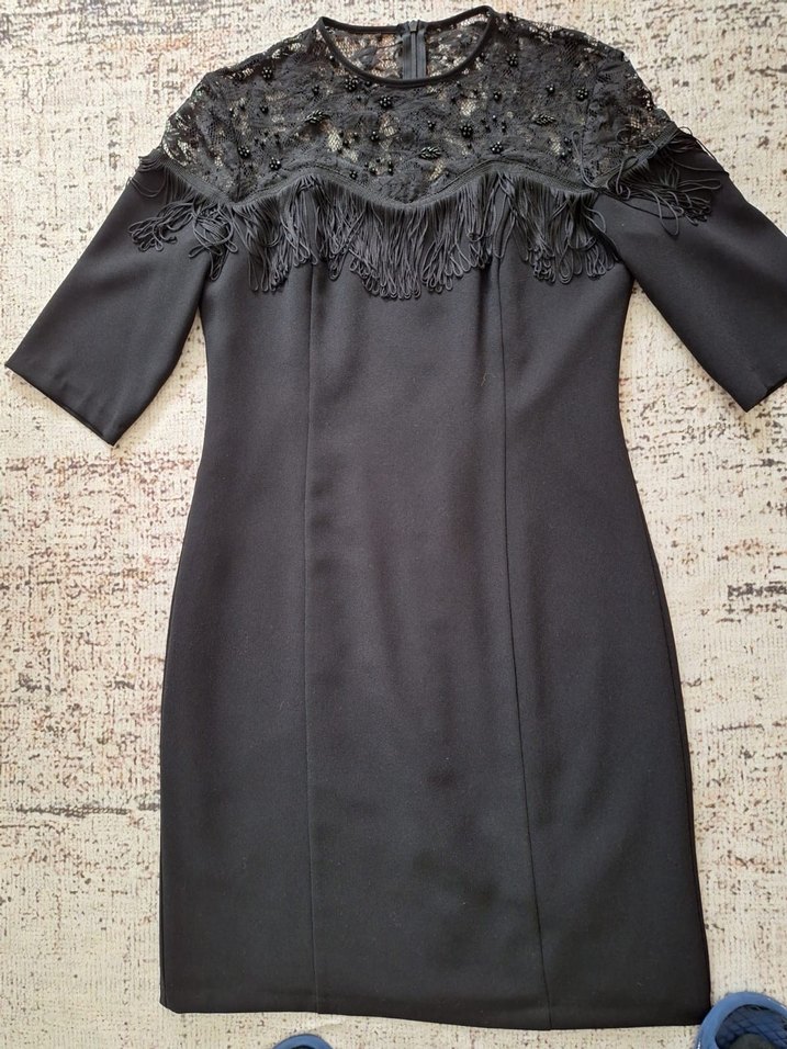 Fabrika Püsküllü Siyah Midi Elbise - Görsel 5