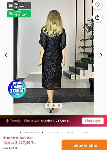 Siyah Payetli Uzun Kollu Elbise - Görsel 4