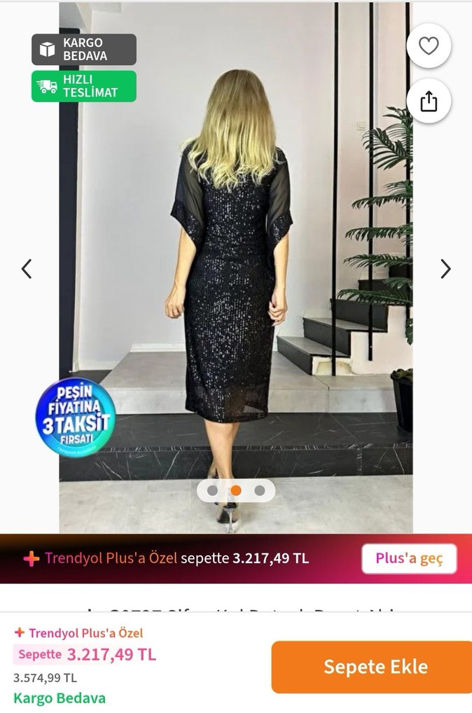 Siyah Payetli Uzun Kollu Elbise - Görsel 4