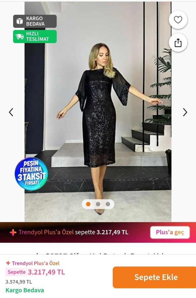 Siyah Payetli Uzun Kollu Elbise - Görsel 5