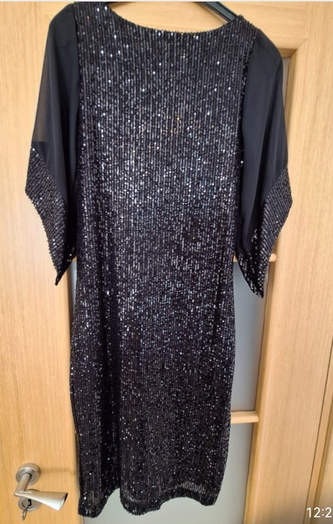 Siyah Payetli Uzun Kollu Elbise - Görsel 3