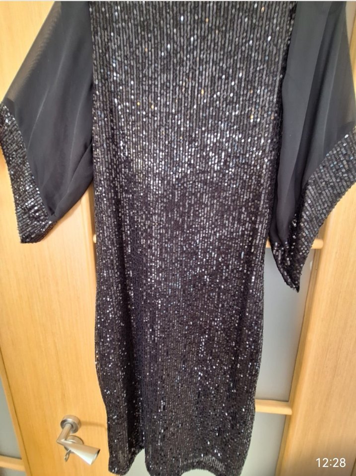 Siyah Payetli Uzun Kollu Elbise - Görsel 2