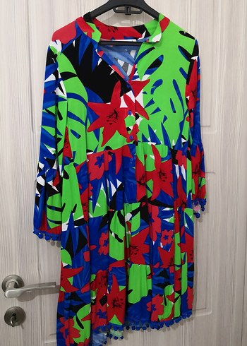 Renkli Desenli Uzun Kollu Uzun Elbise - Görsel 2