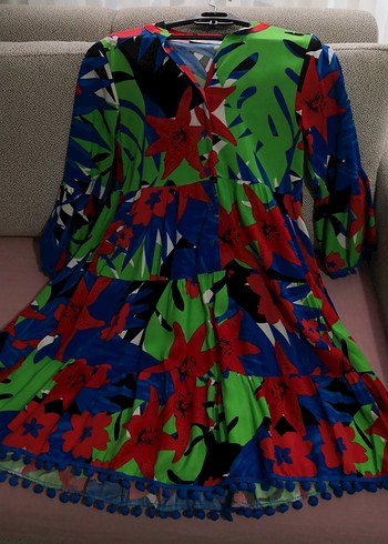 Renkli Desenli Uzun Kollu Uzun Elbise - Görsel 7