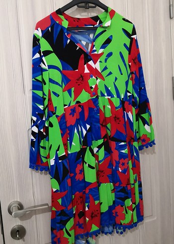 Renkli Desenli Uzun Kollu Uzun Elbise - Görsel 6