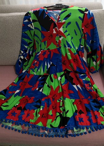 Renkli Desenli Uzun Kollu Uzun Elbise - Görsel 8