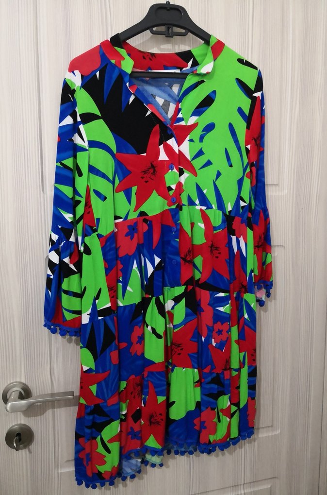 Renkli Desenli Uzun Kollu Uzun Elbise - Görsel 2