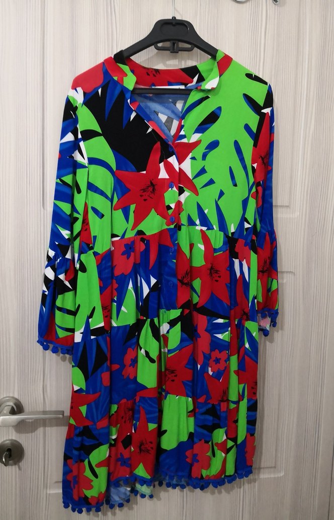 Renkli Desenli Uzun Kollu Uzun Elbise - Görsel 3