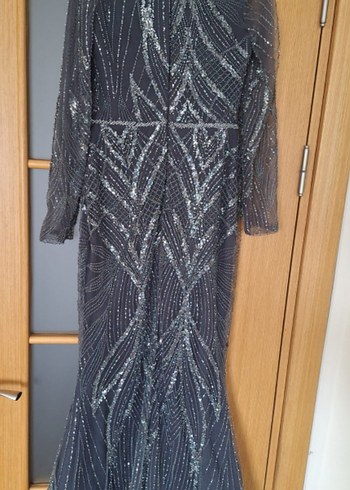 Boncuk İşlemeli Uzun Antrasit Abiye Elbise - Görsel 2