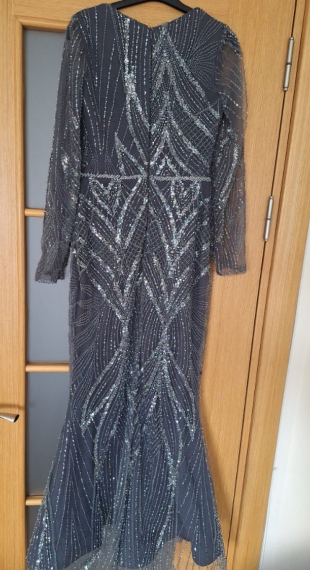 Boncuk İşlemeli Uzun Antrasit Abiye Elbise - Görsel 2