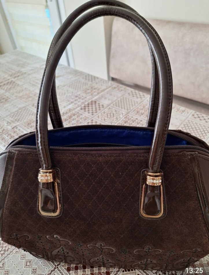 Matmazel Kahverengi İşlemeli Süet Kadın Çanta - Görsel 3