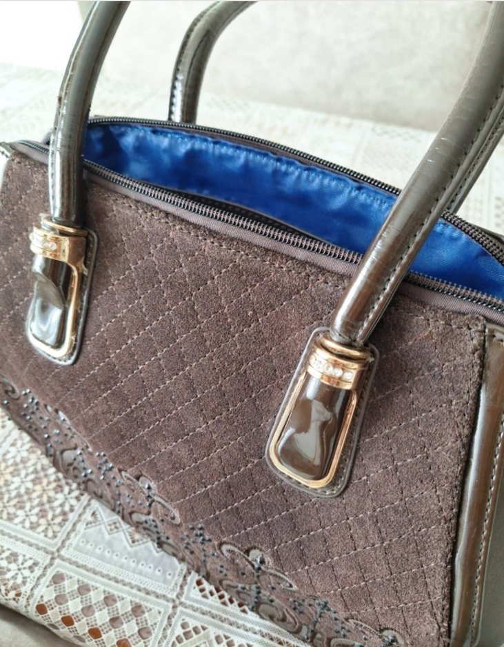 Matmazel Kahverengi İşlemeli Süet Kadın Çanta - Görsel 4