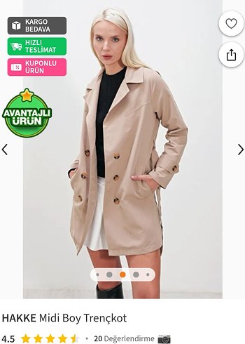 Bej Kemerli Kısa Trençkot Hakke - Görsel 3