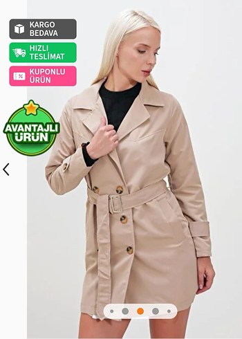 Bej Kemerli Kısa Trençkot Hakke - Görsel 4