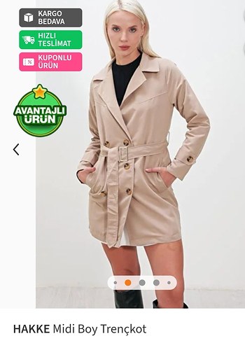 Bej Kemerli Kısa Trençkot Hakke - Görsel 5