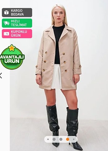 Bej Kemerli Kısa Trençkot Hakke - Görsel 2