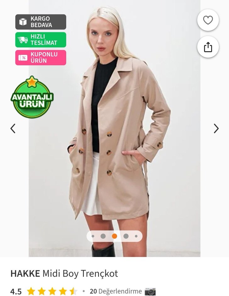 Bej Kemerli Kısa Trençkot Hakke - Görsel 3