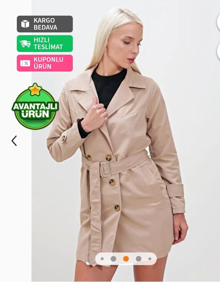 Bej Kemerli Kısa Trençkot Hakke - Görsel 4