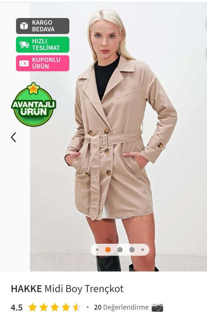 Bej Kemerli Kısa Trençkot Hakke - Görsel 5