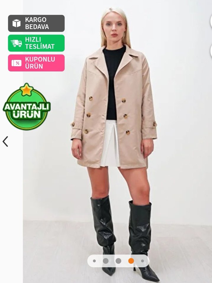 Bej Kemerli Kısa Trençkot Hakke - Görsel 2