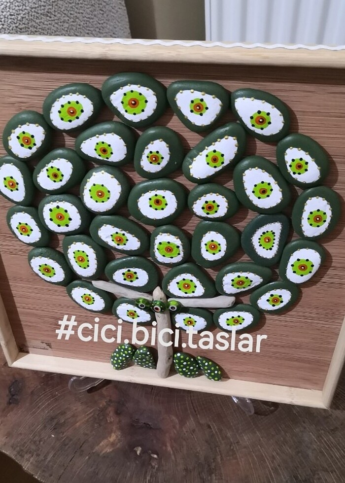 Taş Boyama Ahşap Nazar Ağacı Tablo - Görsel 2