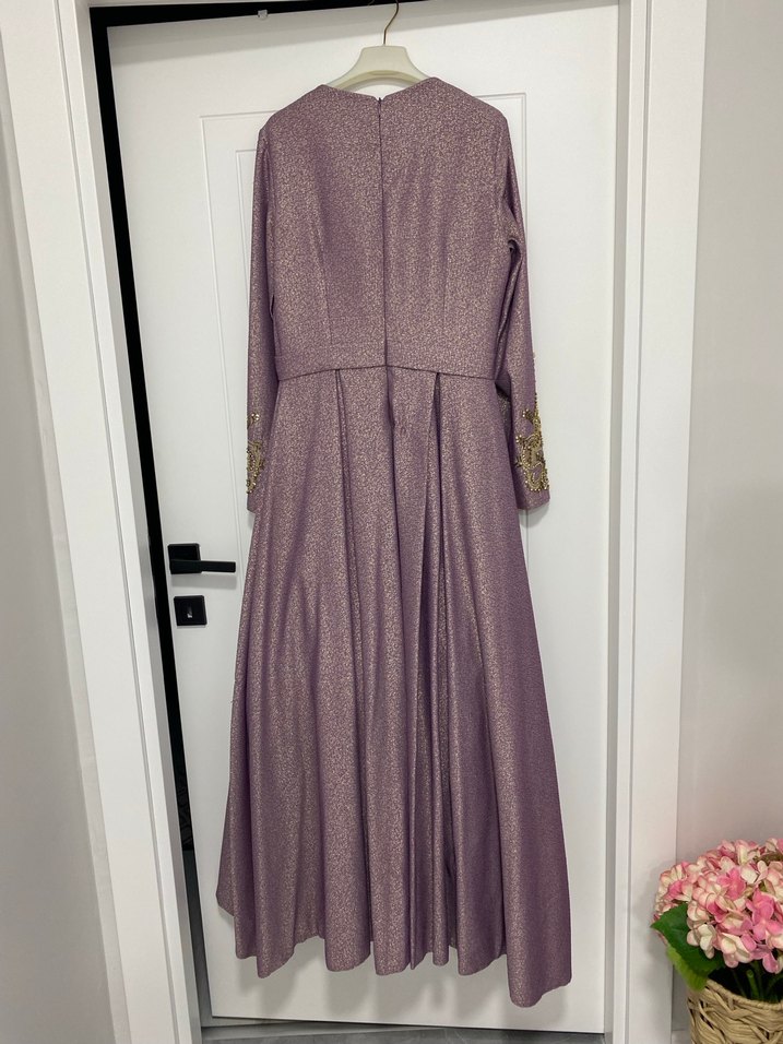 Mor İşlemeli Uzun Abiye Elbise - Görsel 2