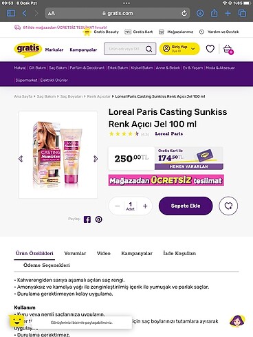 Beden Loreal Paris Casting Sunkiss Renk Açıcı Jel