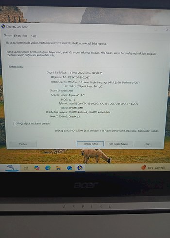 Acer Acer 10.nesil i3 8 GB DDR4 Ram FHD 256 SSD sıfır ayarında laptop