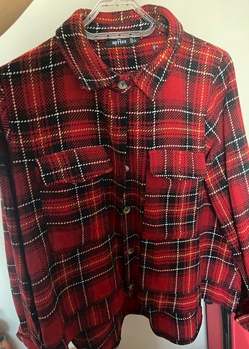 Kareli Kırmızı Kadın Gömlek Ceket - Görsel 2