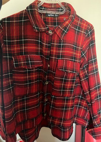 Kareli Kırmızı Kadın Gömlek Ceket - Görsel 3