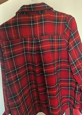 Kareli Kırmızı Kadın Gömlek Ceket - Görsel 5