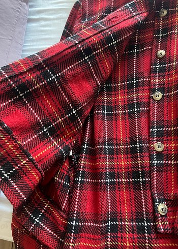 Kareli Kırmızı Kadın Gömlek Ceket - Görsel 6