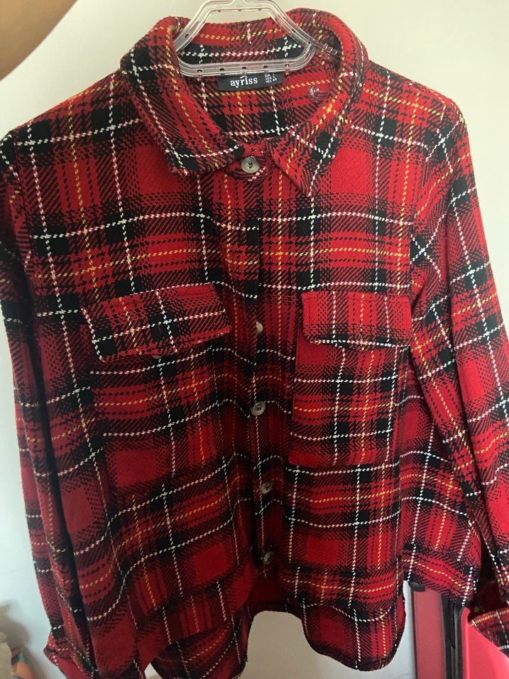 Kareli Kırmızı Kadın Gömlek Ceket - Görsel 2