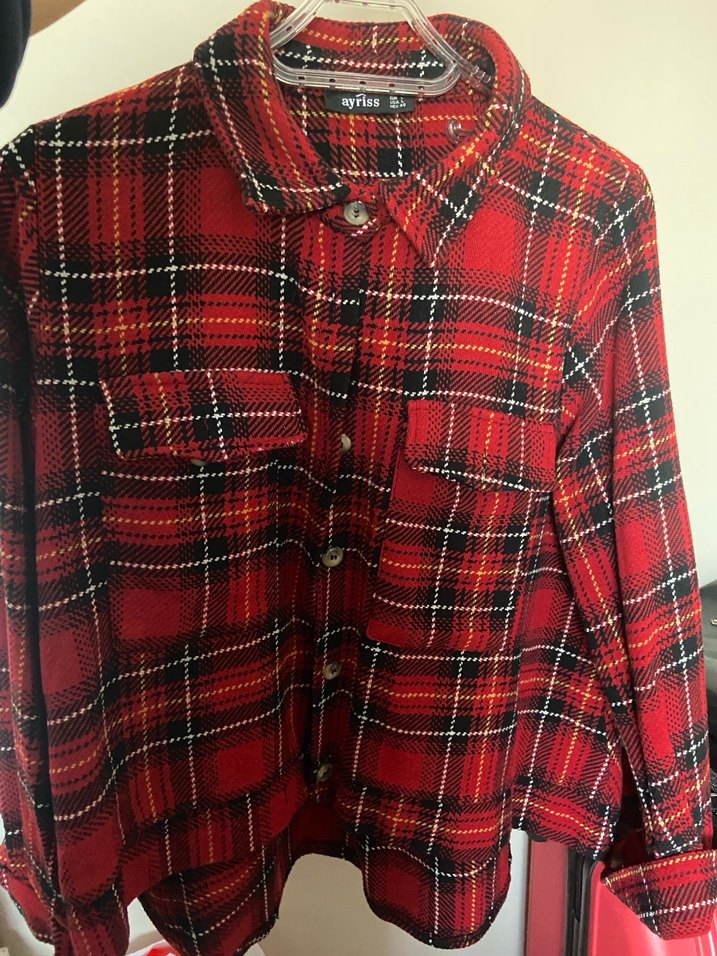 Kareli Kırmızı Kadın Gömlek Ceket - Görsel 3