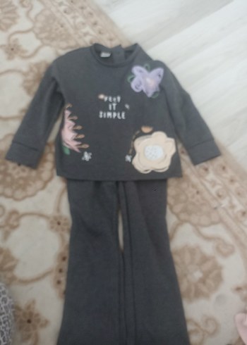 LC Waikiki Gri Baskılı Örme Bebek Kız Takımı