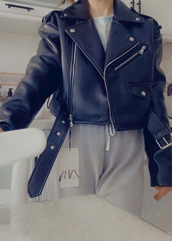 Zara Zara Kemerli Siyah Deri Biker Ceket
