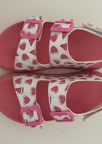 Kız Çocuk Pembe çilek Desenli Tokalı Terlik - Görsel 3