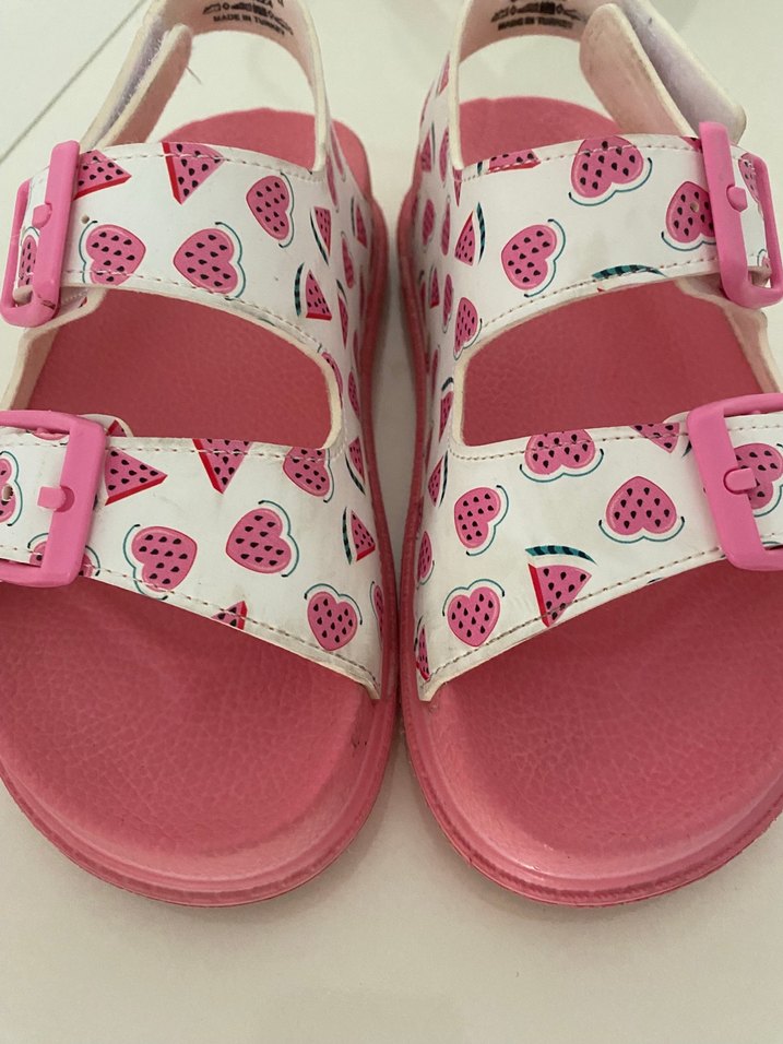 Kız Çocuk Pembe çilek Desenli Tokalı Terlik - Görsel 2