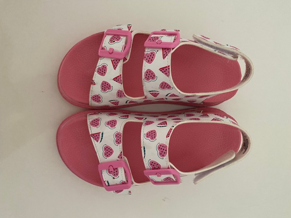 Kız Çocuk Pembe çilek Desenli Tokalı Terlik - Görsel 3