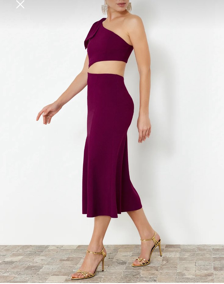 Midi Tek Omuzlu Abiye Elbise - Görsel 2