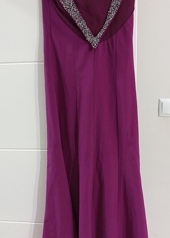 Mor V Yaka Uzun Abiye Elbise - Görsel 2