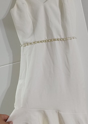 İnci Detaylı Beyaz Straplez Uzun Gelinlik - Görsel 2