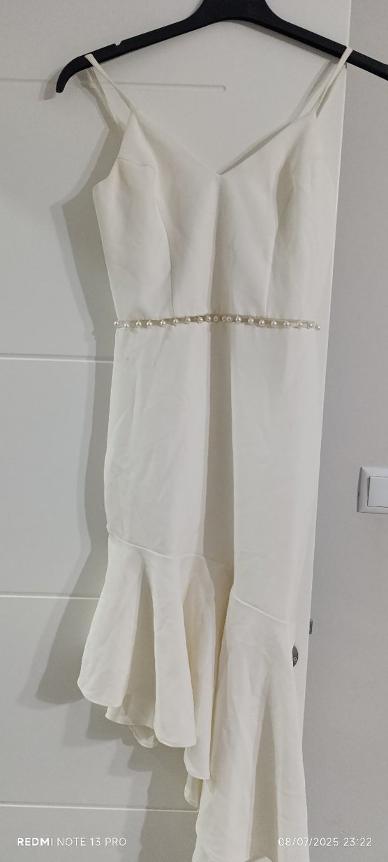 İnci Detaylı Beyaz Straplez Uzun Gelinlik - Görsel 3