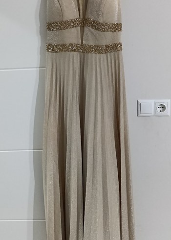 Bej Pilili Uzun Abiye Elbise - Görsel 2