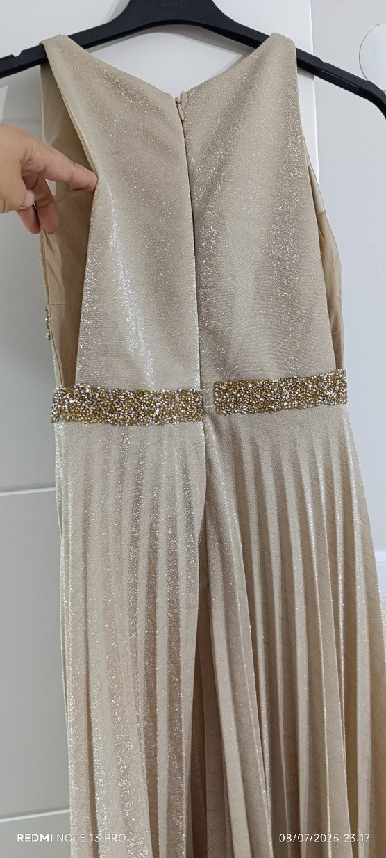 Bej Pilili Uzun Abiye Elbise - Görsel 3